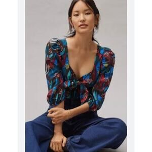 NWT Anthropologie X Eva Franco Tropical Sweetheart Blouse Multicolor Size M
